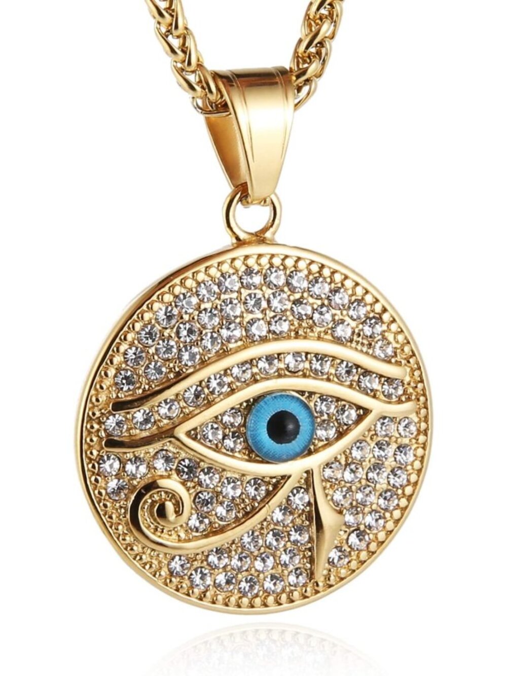 18k Gold Plated Eye of Horus Necklace, Stainless Steel with CZ Accents